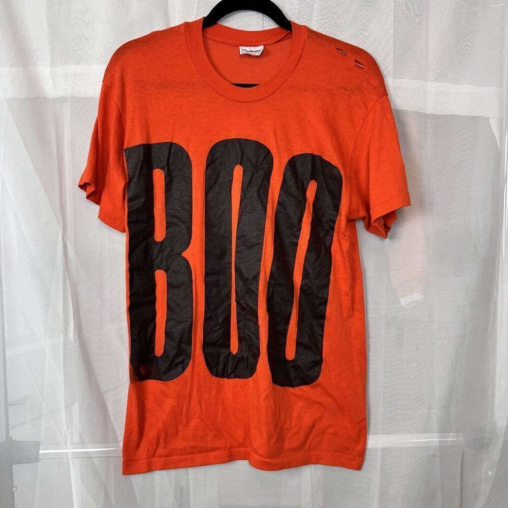Vintage 80s distressed Halloween t shirt single stitch BOO L thrashed distressed